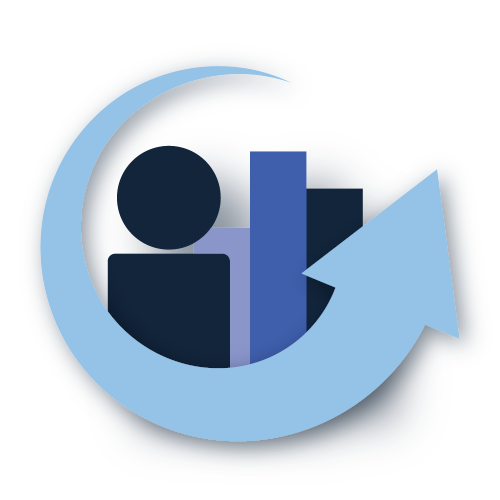 a circular upward arrow over a graphic of a person next to a scale chart