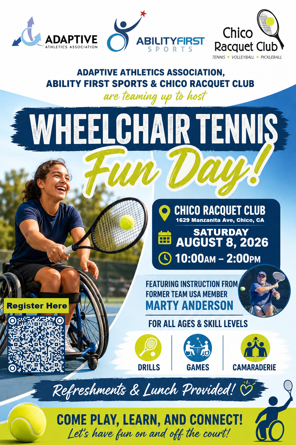 wheelchair tennis fun day at chico racquet club flyer